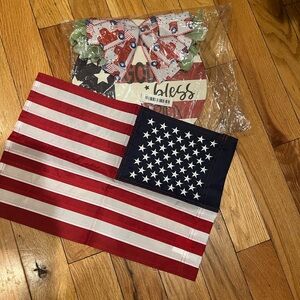 Patriotic American Flag & hanging sign